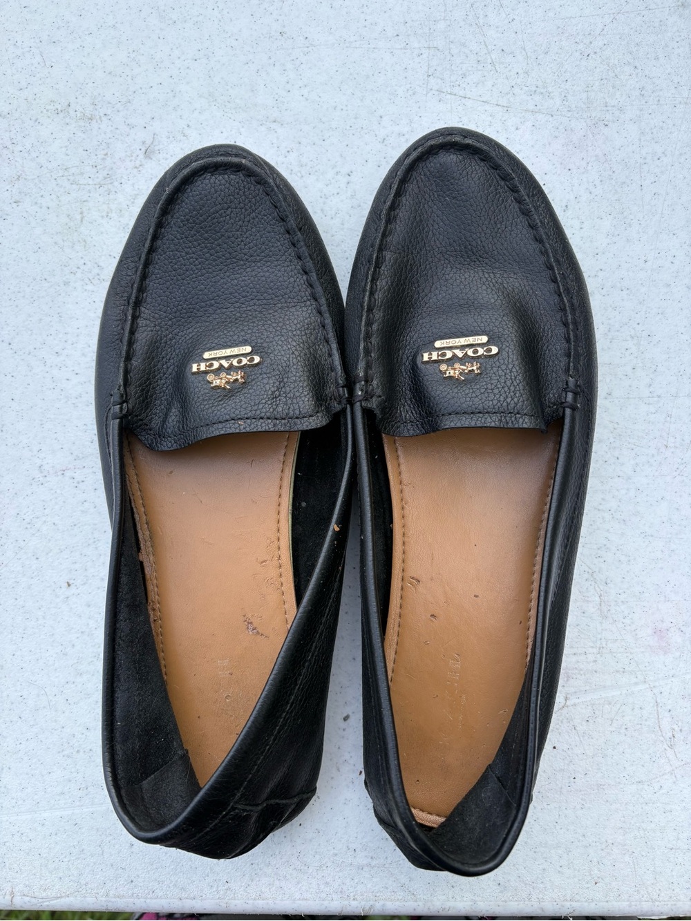 Coach Men's Black Leather Slip-On Loafers with Gold Emblem